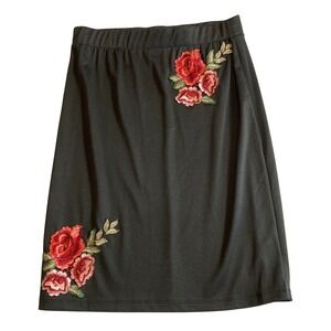 Ultra Teeze Black Rose Floral Embroidered Mini Skirt XL Boho Stretch 67680‎
